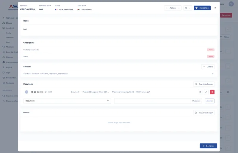 Tableau de bord de la plateforme ASA Links pour la gestion des opérations portuaires
