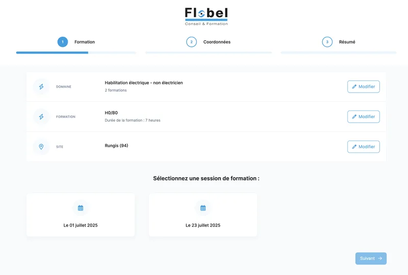 Page d'accueil du site vitrine Flobel pour les formations professionnelles