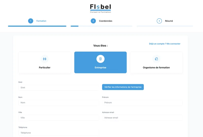 Interface du logiciel de gestion des sessions de formation Flobel